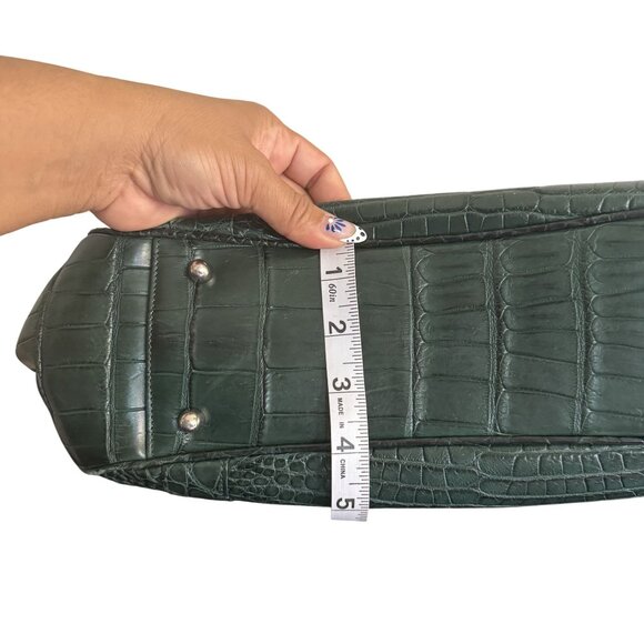 Suarez New York Women's Green Embossed Crocodile Exotic Leather Double Straps - Picture 13 of 13